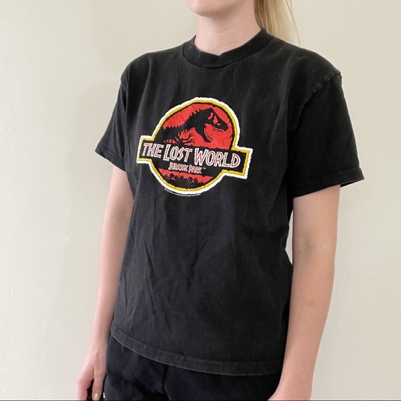 Vintage Tops - Vintage 1997 Jurassic Park Lost World Universal Studios Black T-Shirt